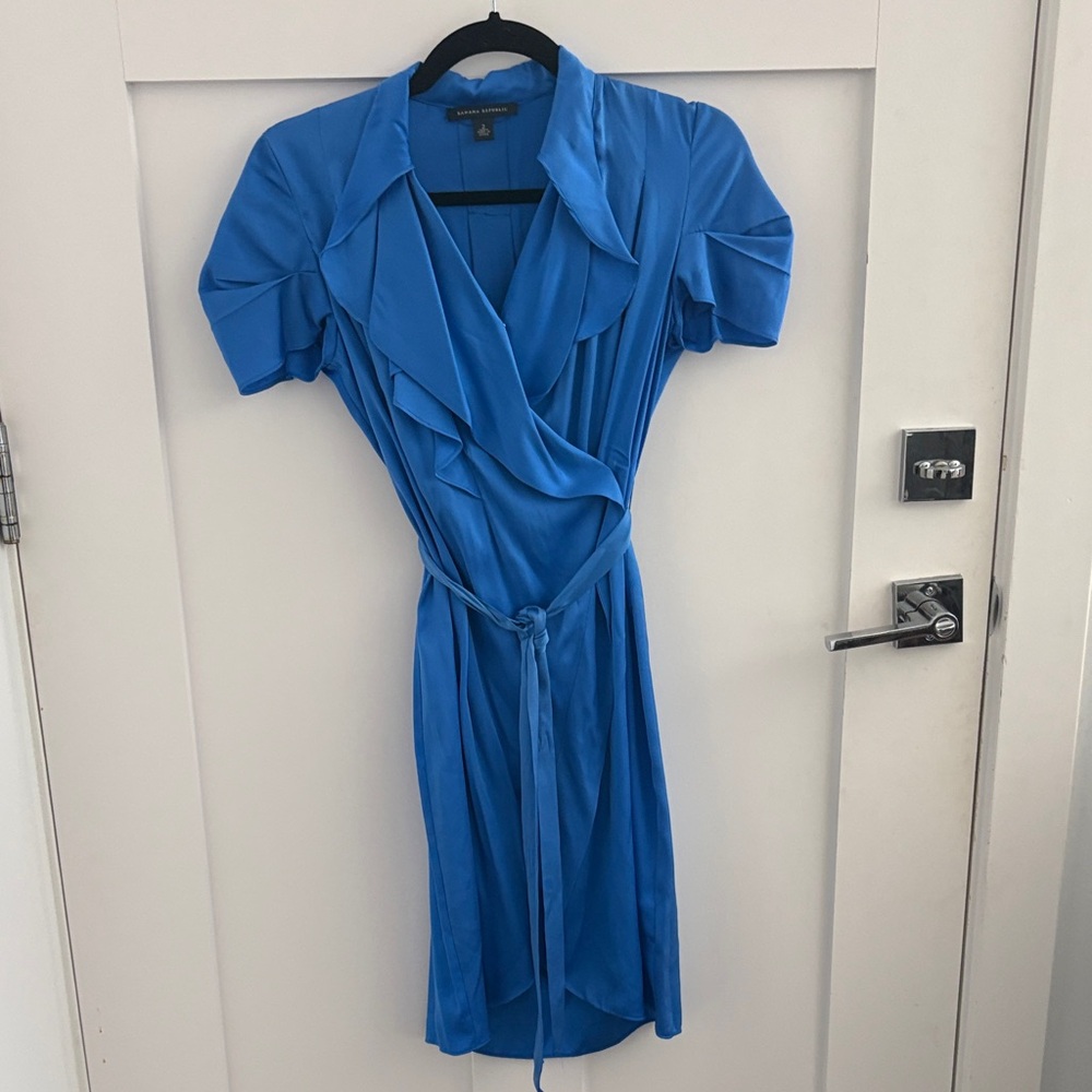 Banana Republic cobalt blue wrap midi dress with tie